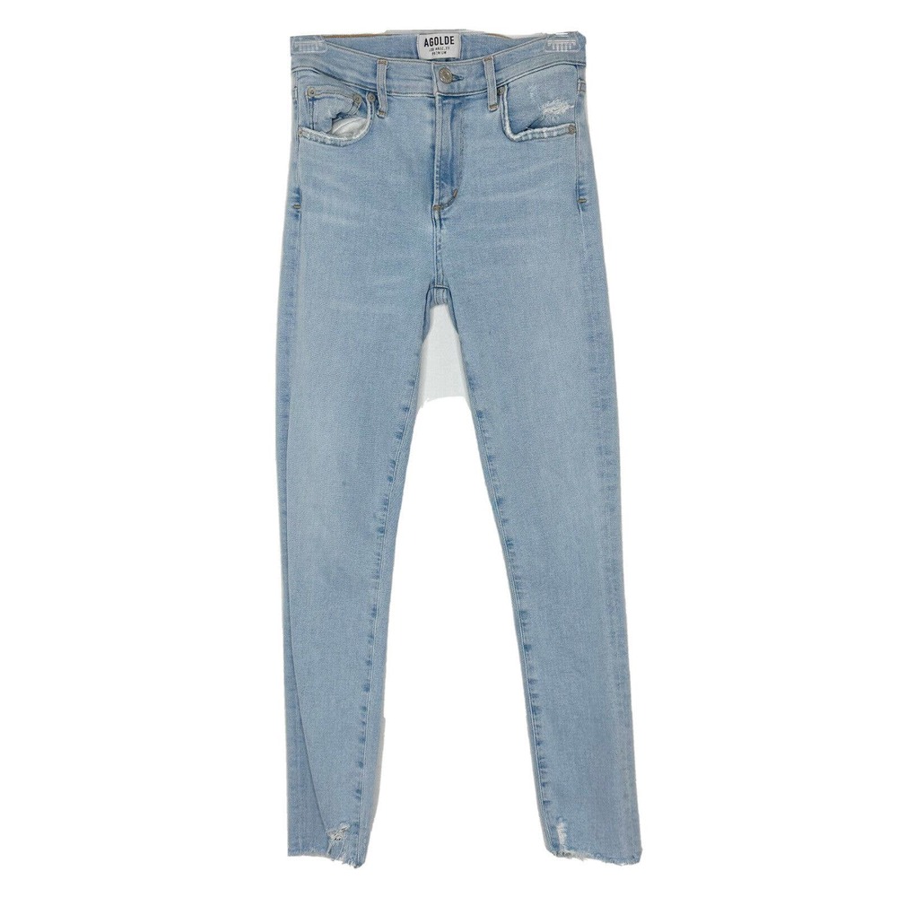 Agolde Sophie Cropped Skinny High Rise Jeans Light Blue Distressed Size 24